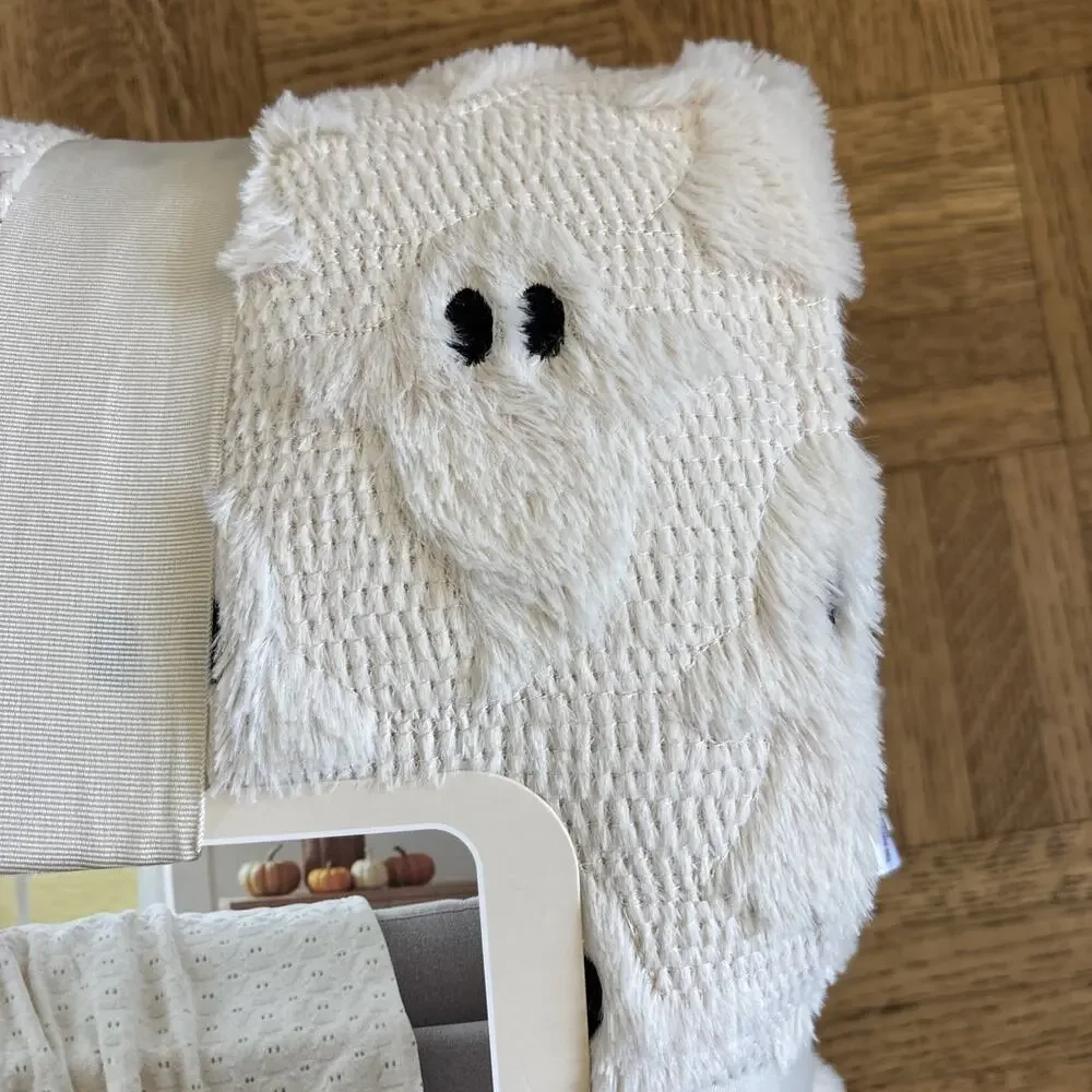 Costco Viral Halloween Ghost Embroidered Faux Fur Throw Blanket 60x70 NEW